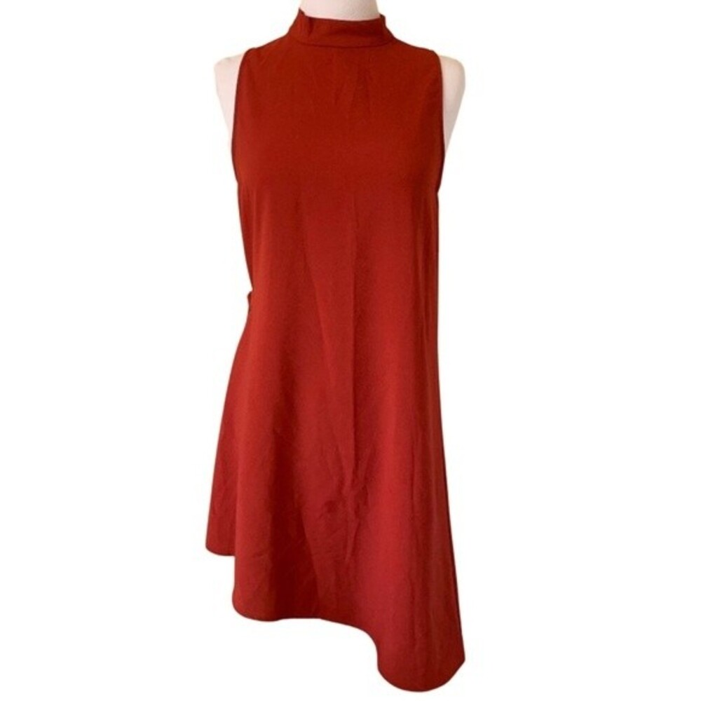 Rust color mock neck asymmetrical buckle side dress size XS